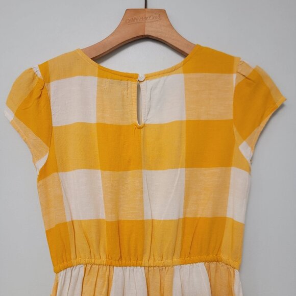 Old Navy Wrap Dress Yellow White Check Buffalo‎ Plaid Summer Large 10/12 NEW - Picture 5 of 11